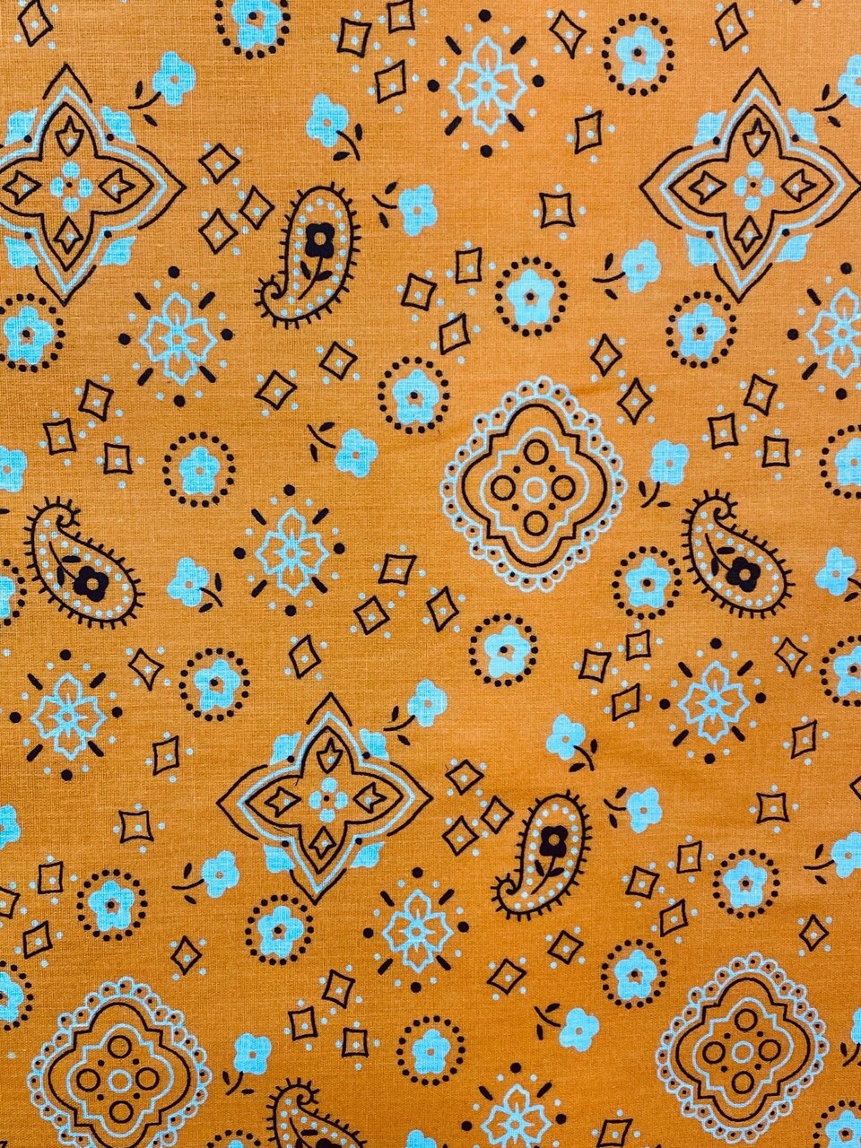 1 Yard Tangerine Paisley Bandana Poly Cotton Fabric 59/60 Inch Wide